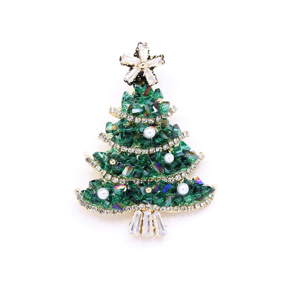 Holiday Sparkle Christmas Tree Brooch