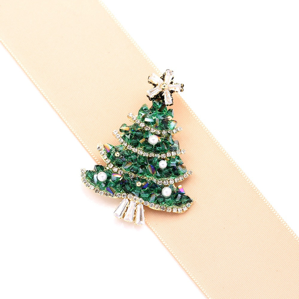 Holiday Sparkle Christmas Tree Brooch