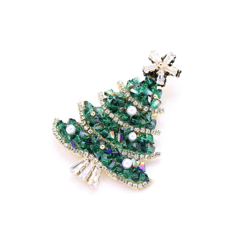 Holiday Sparkle Christmas Tree Brooch