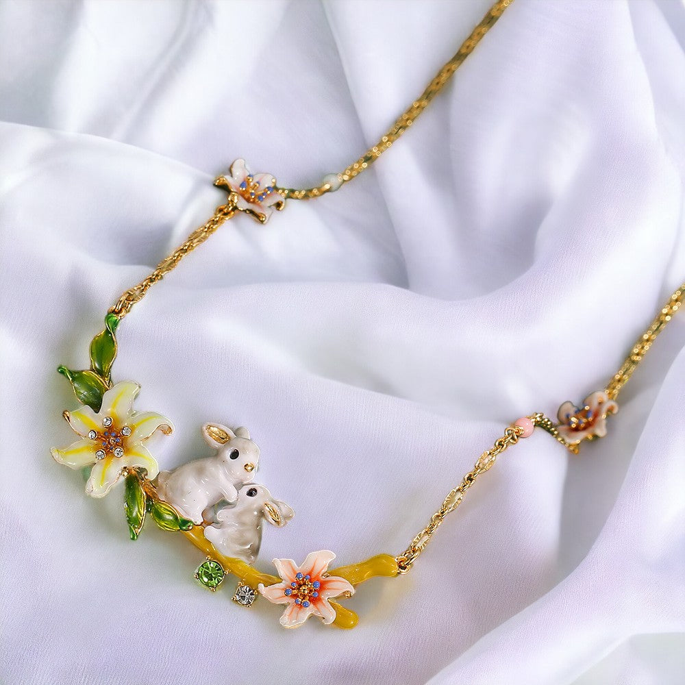 Enamel Daffodil Bunny Clavicle Necklace