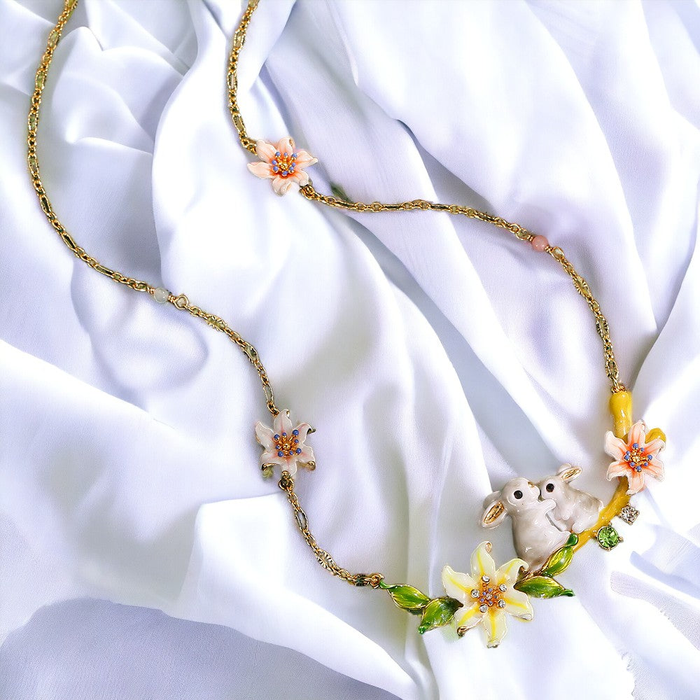 Enamel Daffodil Bunny Clavicle Necklace