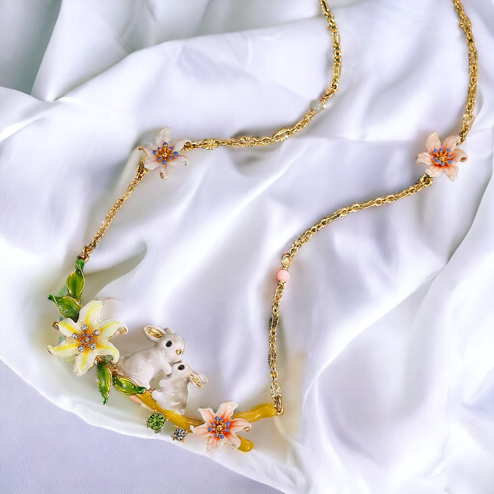 Enamel Daffodil Bunny Clavicle Necklace