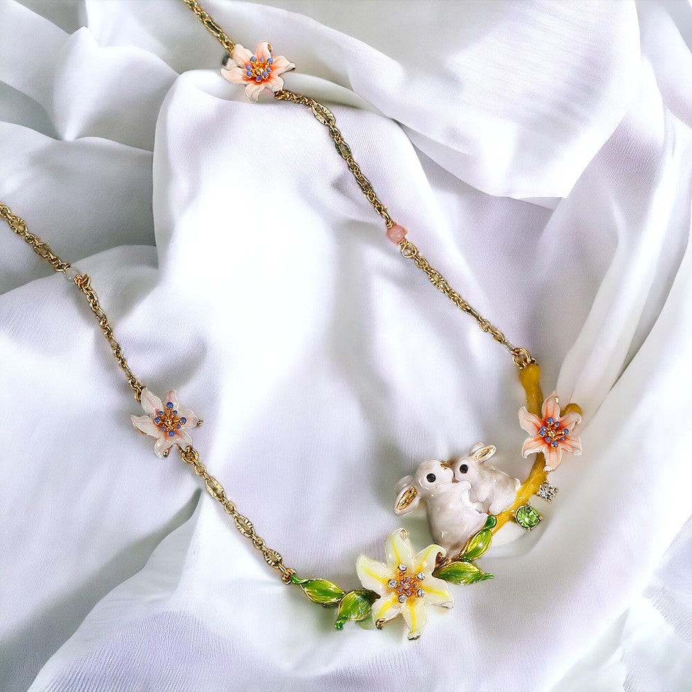 Enamel Daffodil Bunny Clavicle Necklace