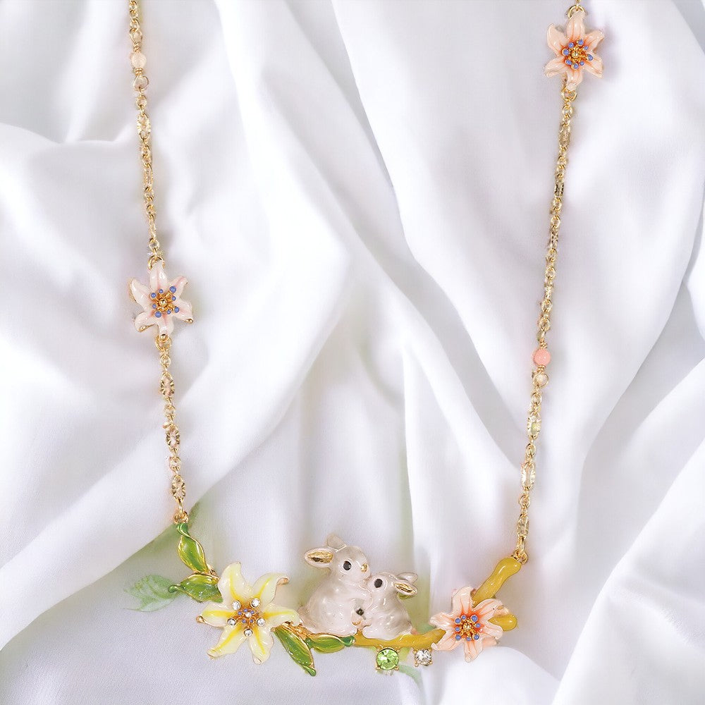 Enamel Daffodil Bunny Clavicle Necklace