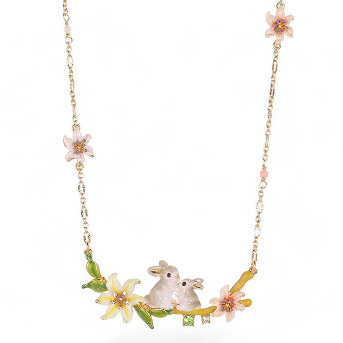 Enamel Daffodil Bunny Clavicle Necklace