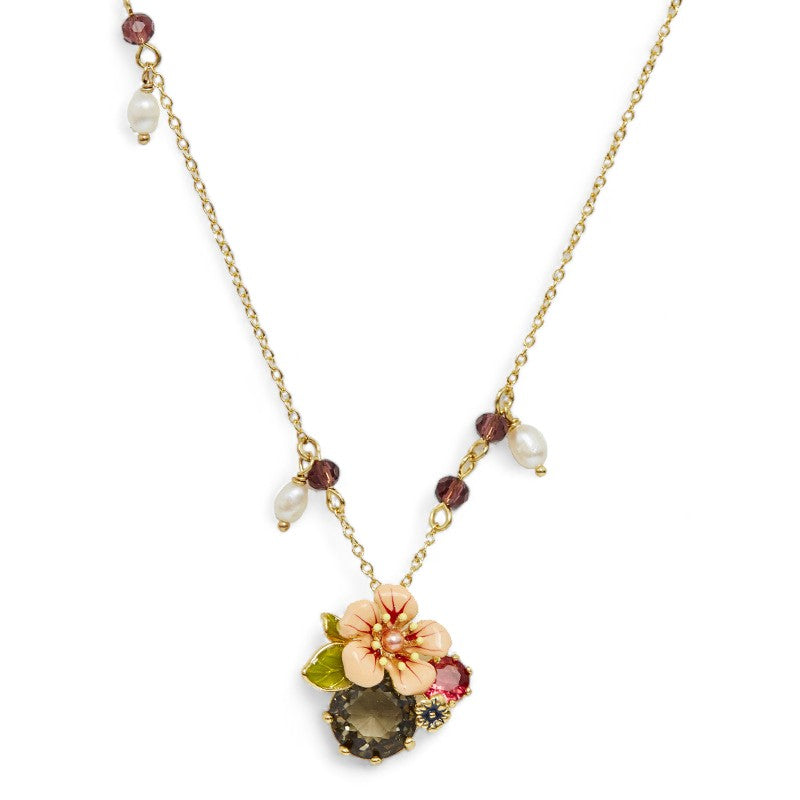 Enamel Cherry Blossom Flower Crystal Necklace