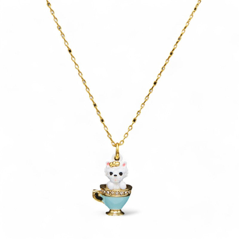 Teacup Kitten Charm Necklace